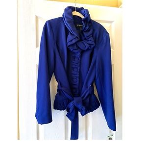 INC. International Concepts Blue Ruffle Jacket size Petite Large